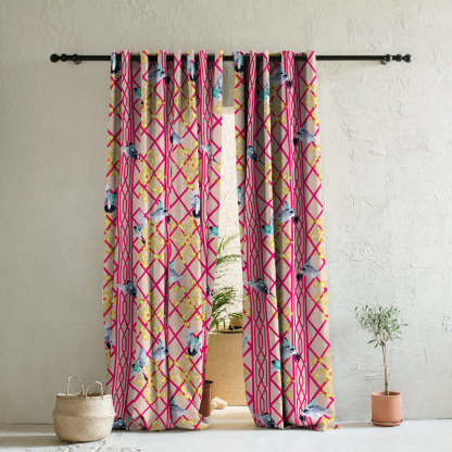 Avian Lotus Indie Bright Red Heavy Satin Room Darkening Curtains Set Of 2 - (DS493C)
