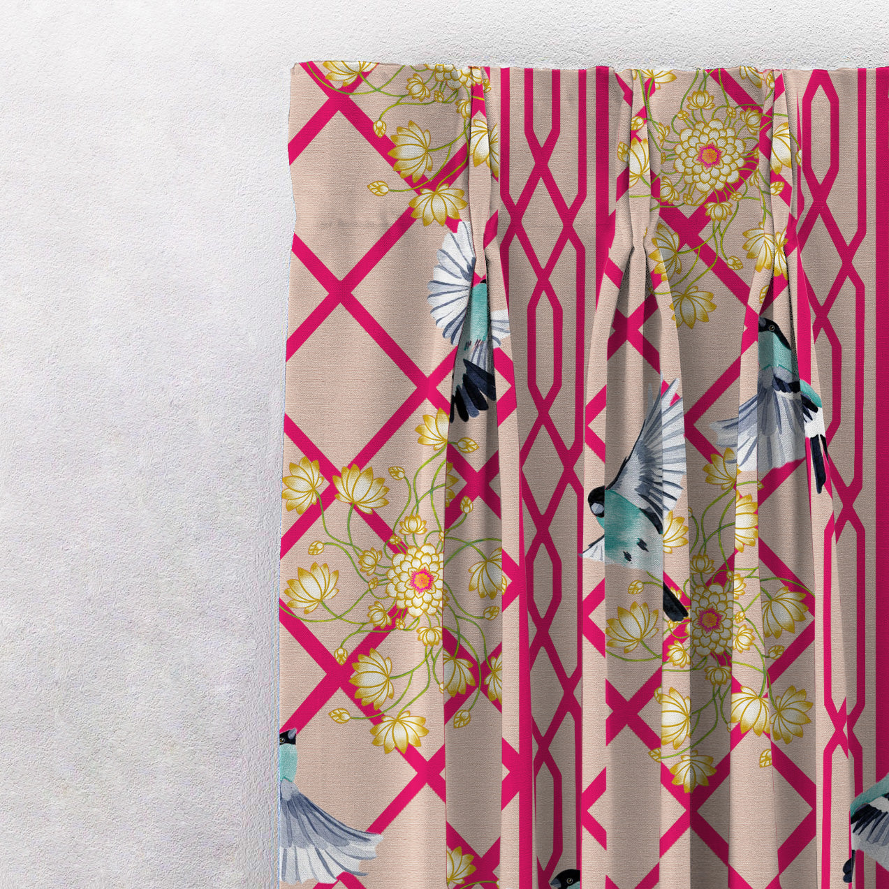 Avian Lotus Indie Bright Red Heavy Satin Room Darkening Curtains Set Of 2 - (DS493C)
