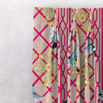 Avian Lotus Indie Bright Red Heavy Satin Room Darkening Curtains Set Of 2 - (DS493C)