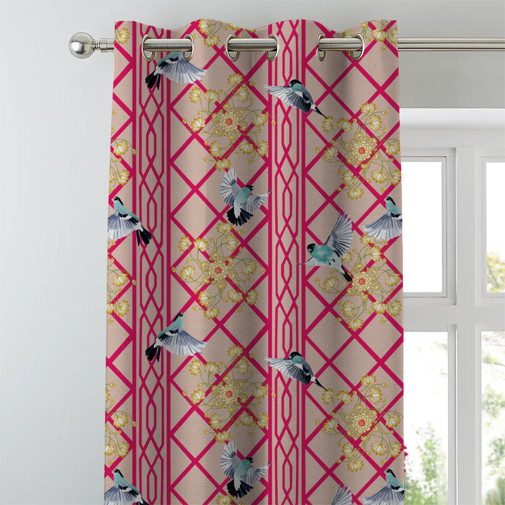 Avian Lotus Indie Bright Red Heavy Satin Room Darkening Curtains Set Of 2 - (DS493C)