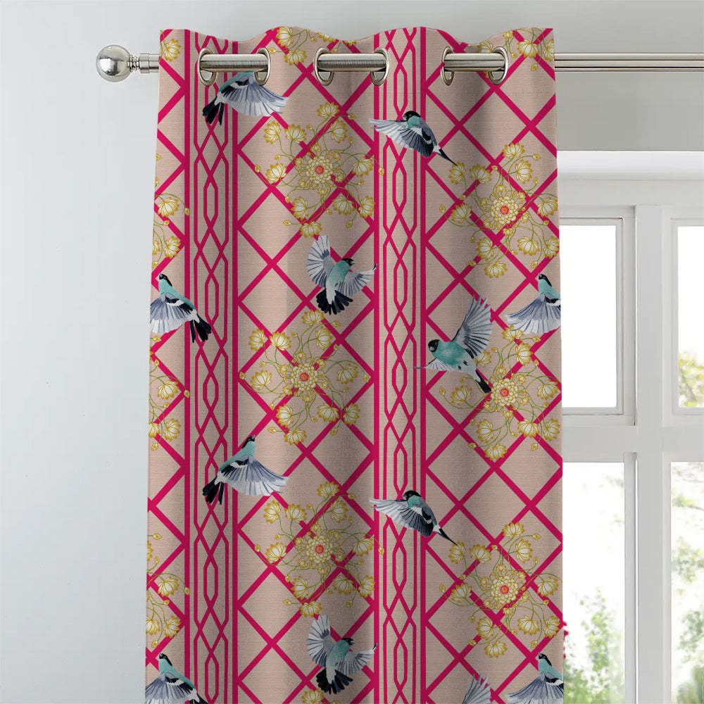 Avian Lotus Indie Bright Red Heavy Satin Room Darkening Curtains Set Of 2 - (DS493C)