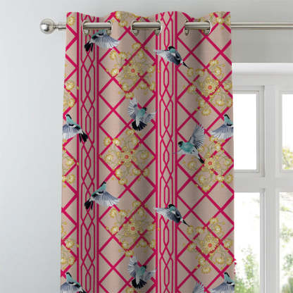 Avian Lotus Indie Bright Red Heavy Satin Room Darkening Curtains Set Of 2 - (DS493C)