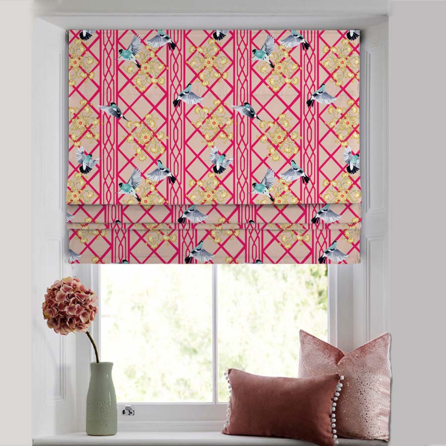 Avian Lotus Indie Bright Red Satin Roman Blind (DS493C)