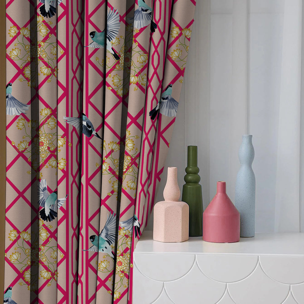 Avian Lotus Indie Bright Red Heavy Satin Room Darkening Curtains Set Of 2 - (DS493C)