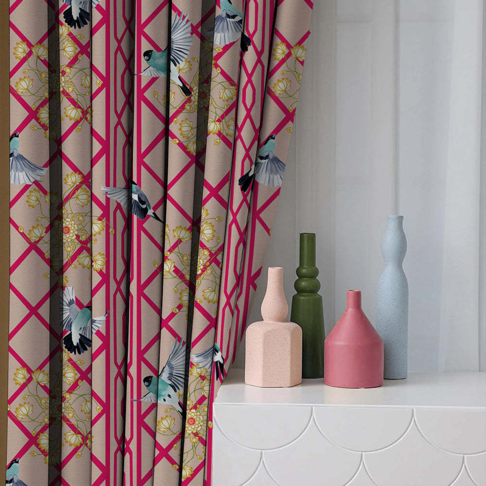 Avian Lotus Indie Bright Red Heavy Satin Room Darkening Curtains Set Of 2 - (DS493C)