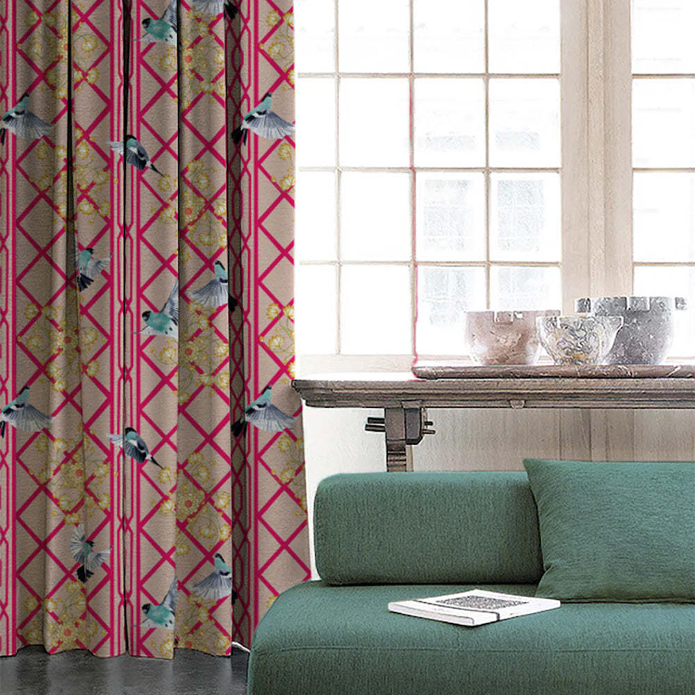 Avian Lotus Indie Bright Red Heavy Satin Room Darkening Curtains Set Of 2 - (DS493C)