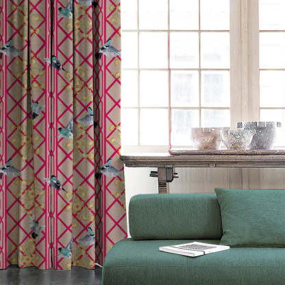 Avian Lotus Indie Bright Red Heavy Satin Room Darkening Curtains Set Of 2 - (DS493C)