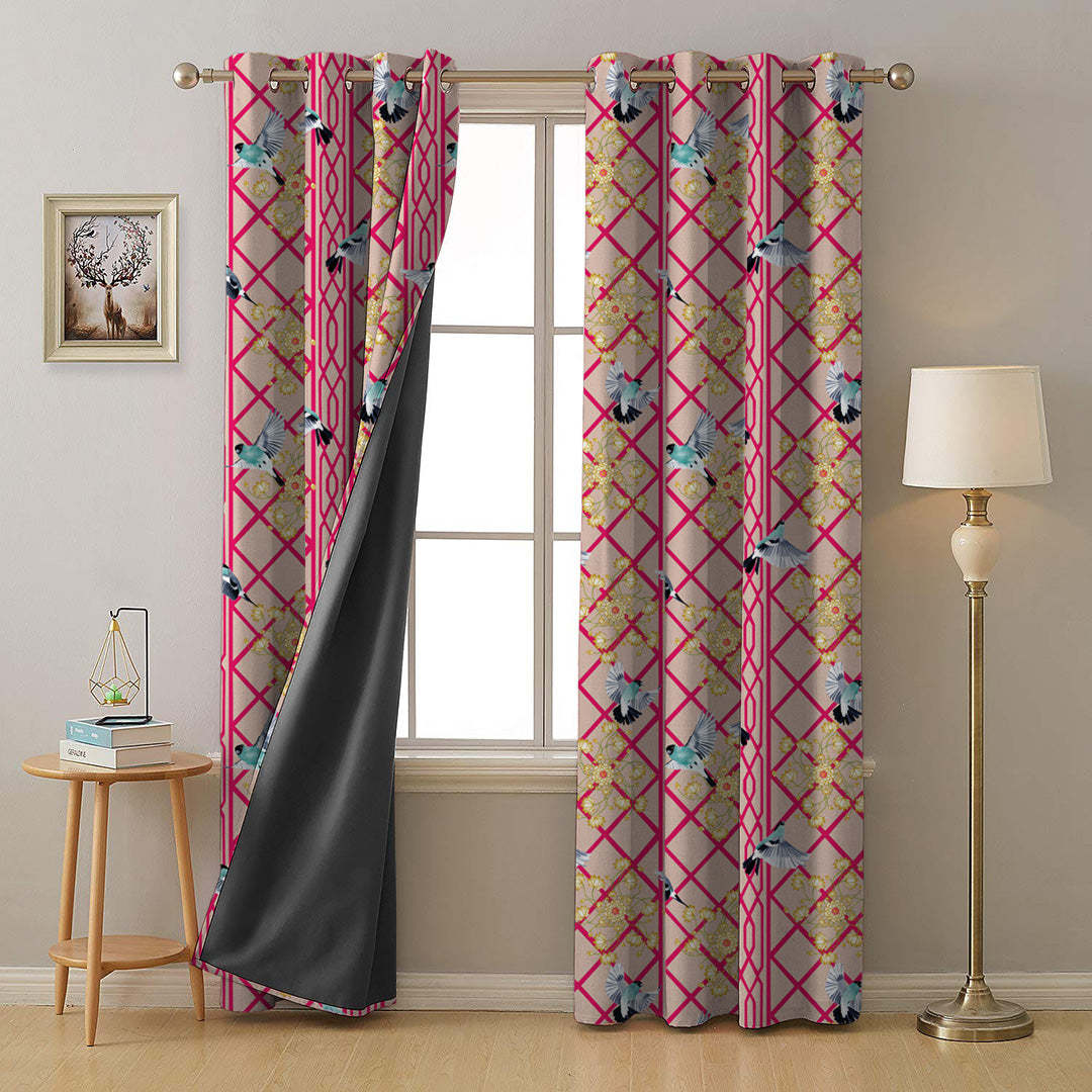 Avian Lotus Indie Bright Red Heavy Satin Room Darkening Curtains Set Of 2 - (DS493C)