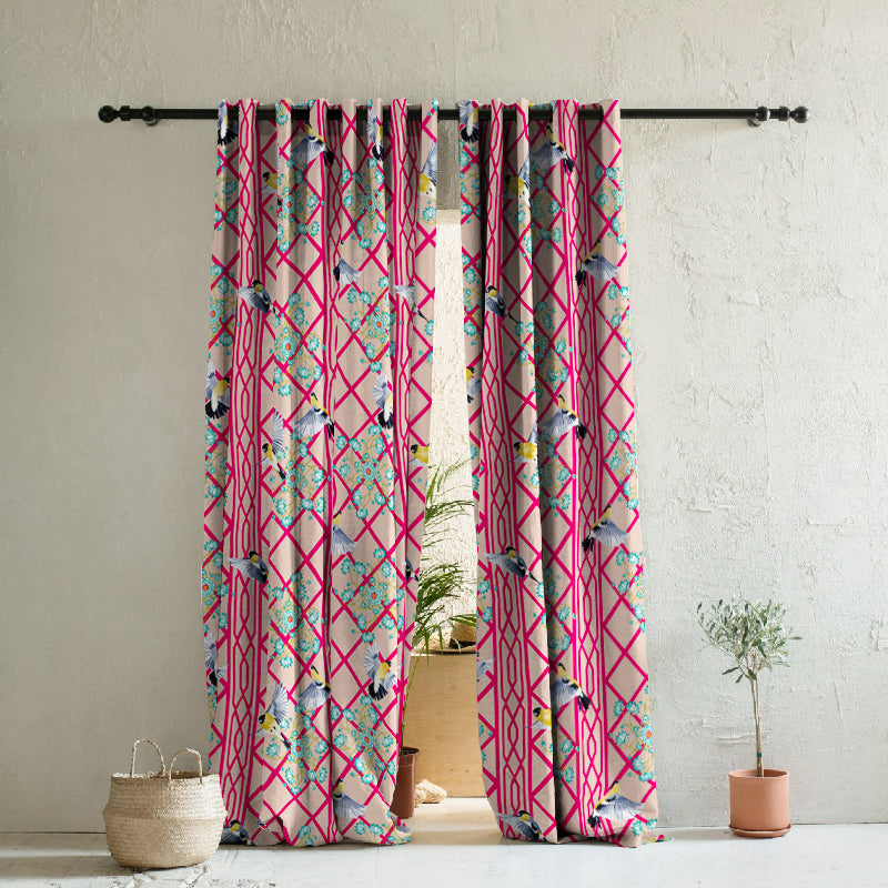 Avian Lotus Indie Bright Red Heavy Satin Blackout curtains Set Of 2 - (DS493D)
