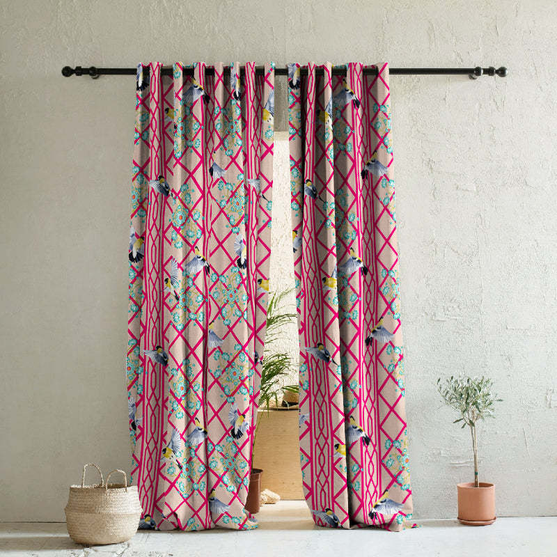 Avian Lotus Indie Bright Red Heavy Satin Blackout curtains Set Of 2 - (DS493D)