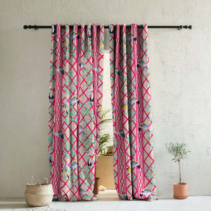 Avian Lotus Indie Bright Red Heavy Satin Blackout curtains Set Of 2 - (DS493D)