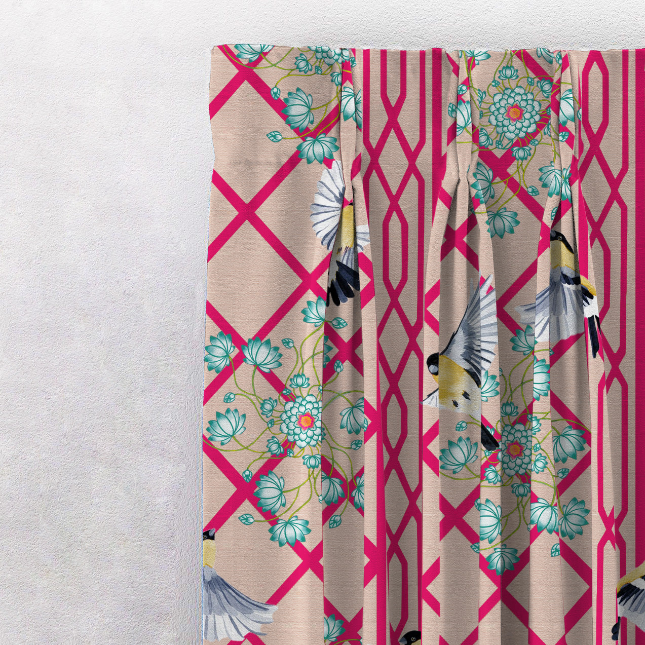 Avian Lotus Indie Bright Red Heavy Satin Blackout curtains Set Of 2 - (DS493D)