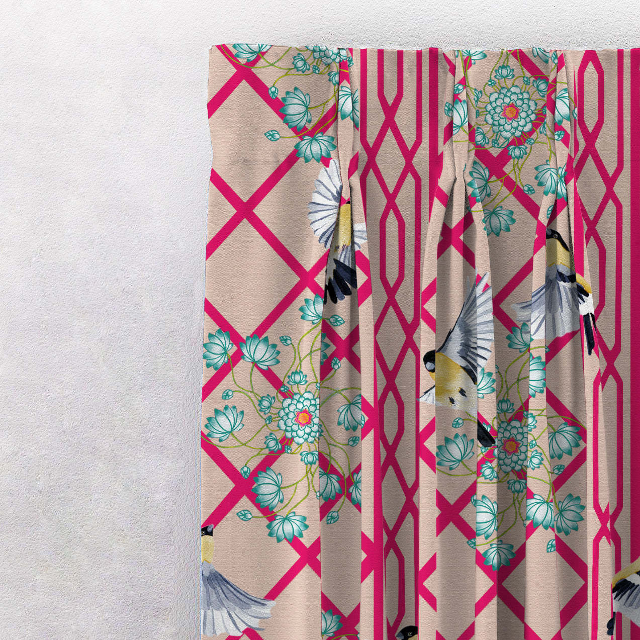 Avian Lotus Indie Bright Red Heavy Satin Blackout curtains Set Of 2 - (DS493D)