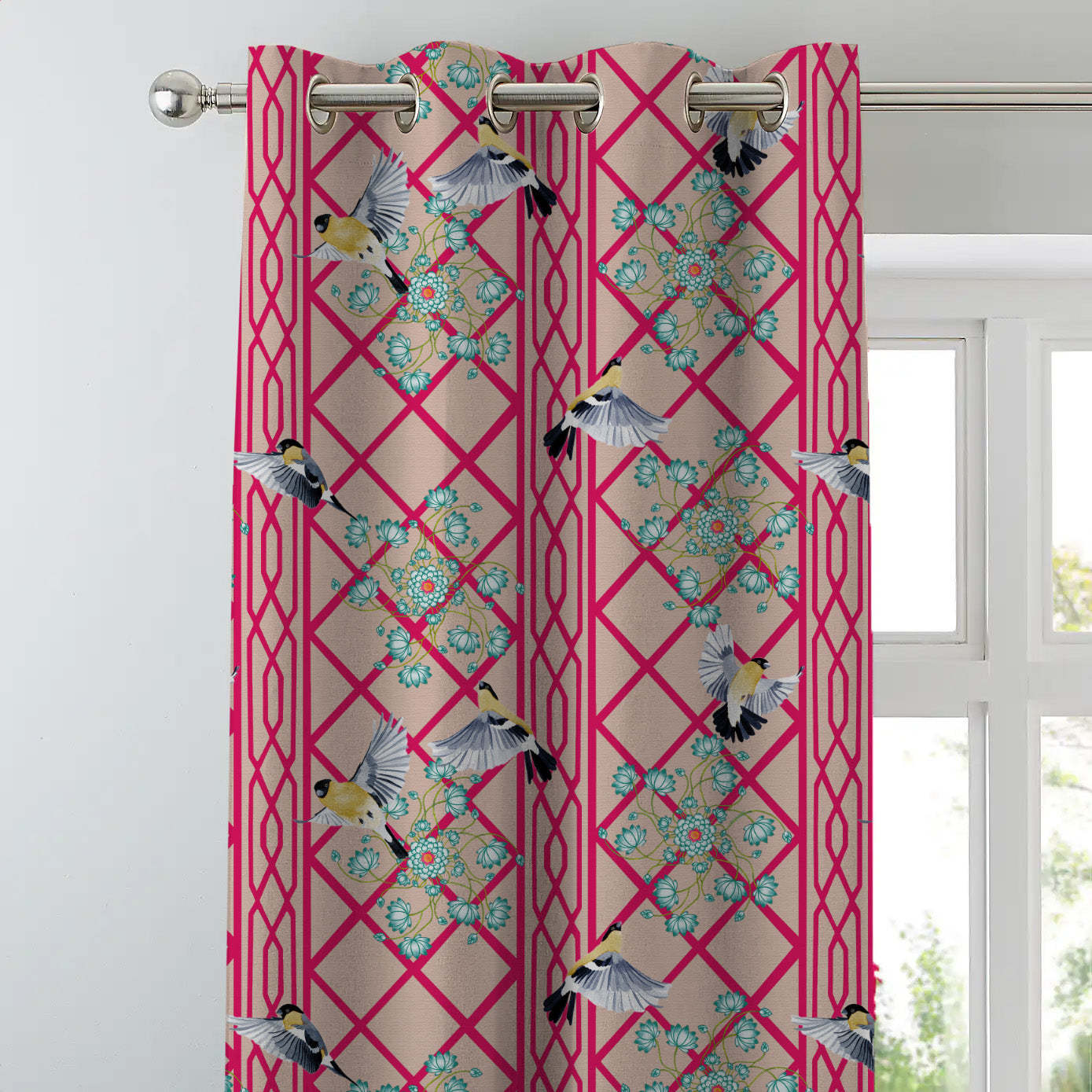 Avian Lotus Indie Bright Red Heavy Satin Blackout curtains Set Of 2 - (DS493D)
