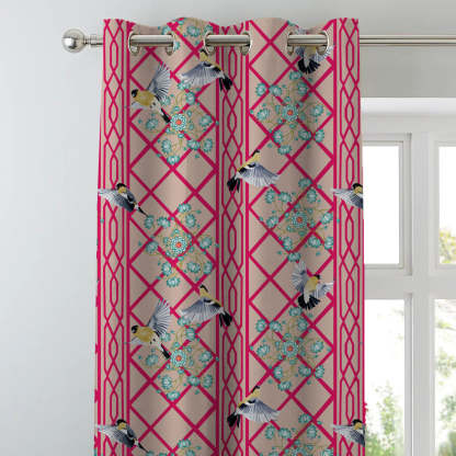 Avian Lotus Indie Bright Red Heavy Satin Blackout curtains Set Of 2 - (DS493D)