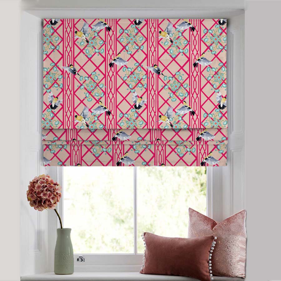Avian Lotus Indie Bright Red Satin Roman Blind (DS493D)