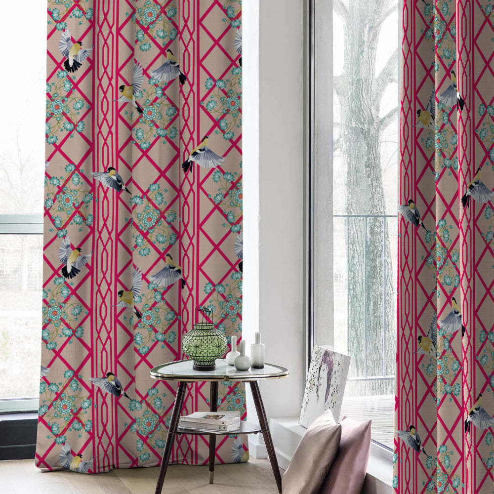 Avian Lotus Indie Bright Red Heavy Satin Blackout curtains Set Of 2 - (DS493D)