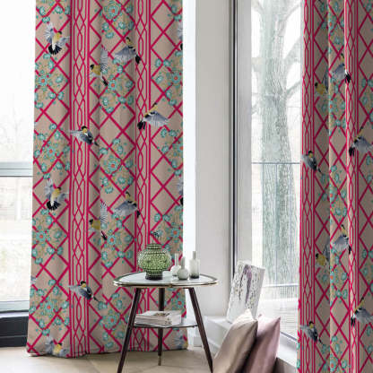 Avian Lotus Indie Bright Red Heavy Satin Blackout curtains Set Of 2 - (DS493D)