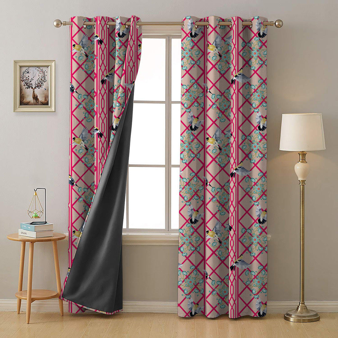 Avian Lotus Indie Bright Red Heavy Satin Blackout curtains Set Of 2 - (DS493D)
