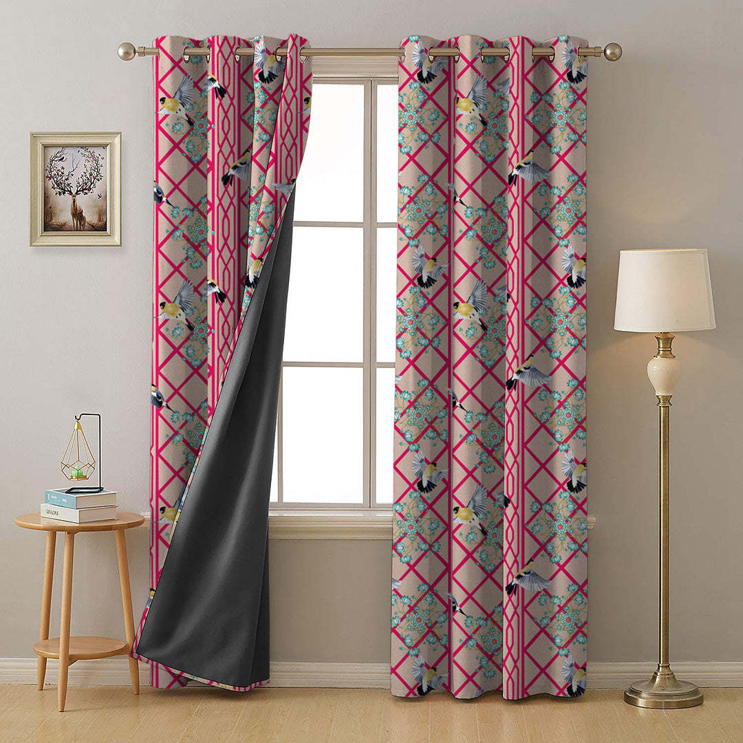 Avian Lotus Indie Bright Red Heavy Satin Blackout curtains Set Of 2 - (DS493D)