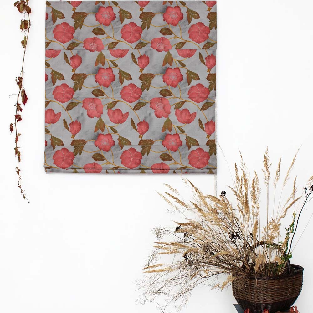Botanic Blooms Floral Flamingo Pink Satin Roman Blind (DS494A)