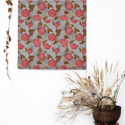 Botanic Blooms Floral Flamingo Pink Satin Roman Blind (DS494A)