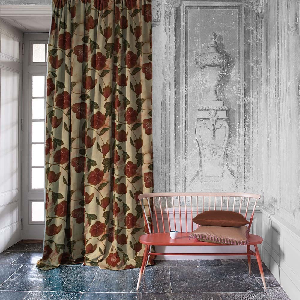 Botanic Blooms Floral Maroon Heavy Satin Blackout curtains Set Of 2 - (DS494B)