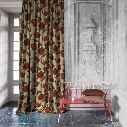 Botanic Blooms Floral Maroon Heavy Satin Blackout curtains Set Of 2 - (DS494B)
