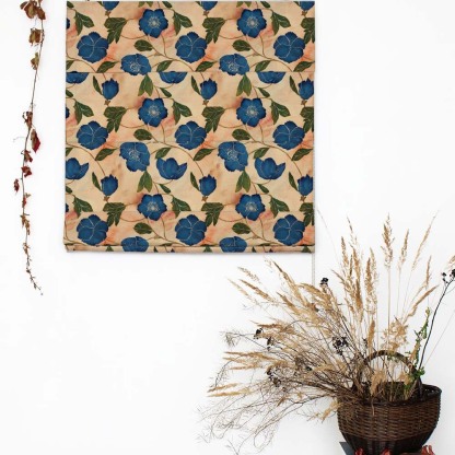 Botanic Blooms Floral Oxford Blue Satin Roman Blind (DS494C)