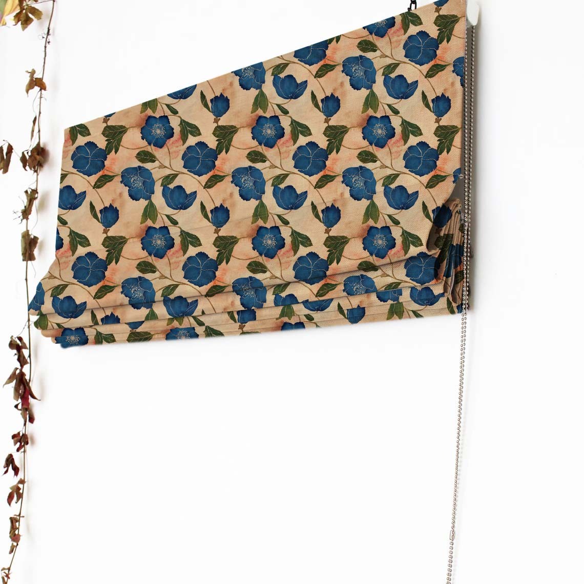 Botanic Blooms Floral Oxford Blue Satin Roman Blind (DS494C)