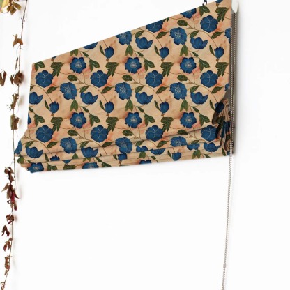 Botanic Blooms Floral Oxford Blue Satin Roman Blind (DS494C)
