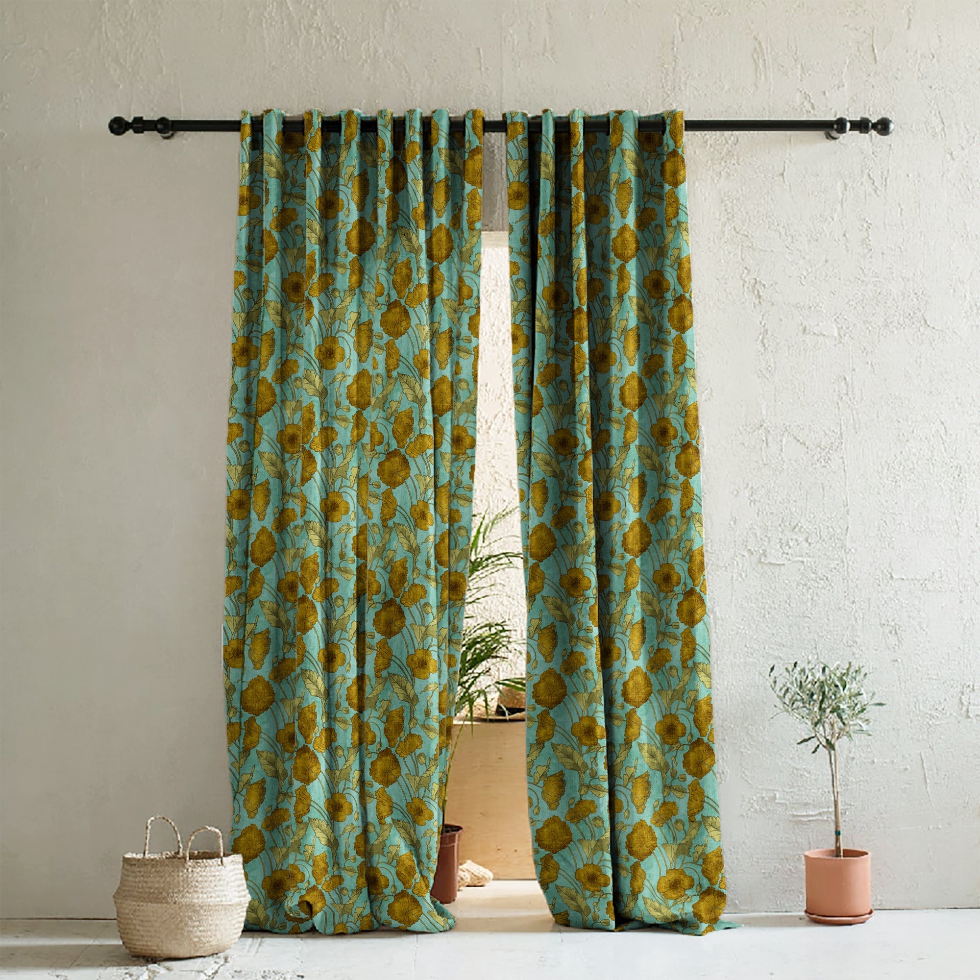 Elegant Floral Print Room Darkening Curtains- Set of 2 - DS495A