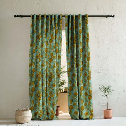 Elegant Floral Print Room Darkening Curtains- Set of 2 - DS495A