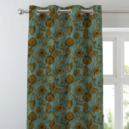 Elegant Floral Print Room Darkening Curtains- Set of 2 - DS495A