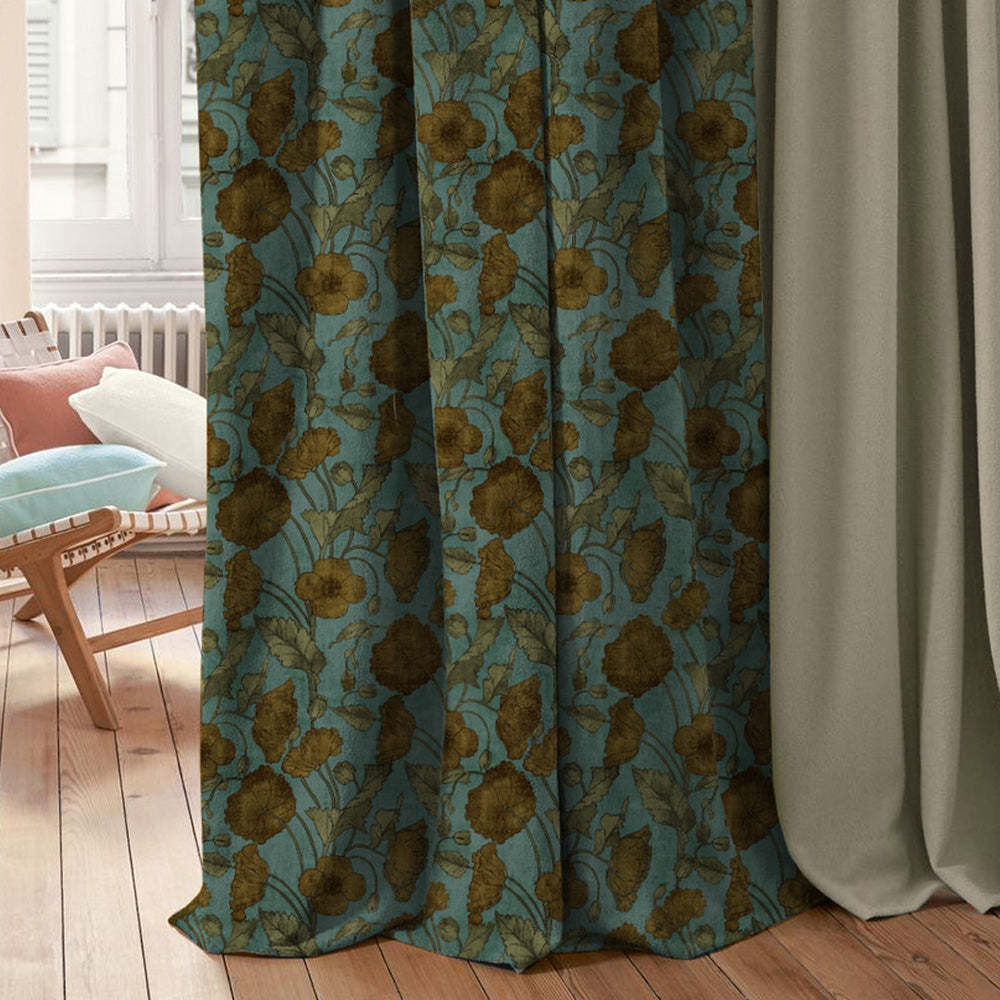 Elegant Floral Print Room Darkening Curtains- Set of 2 - DS495A