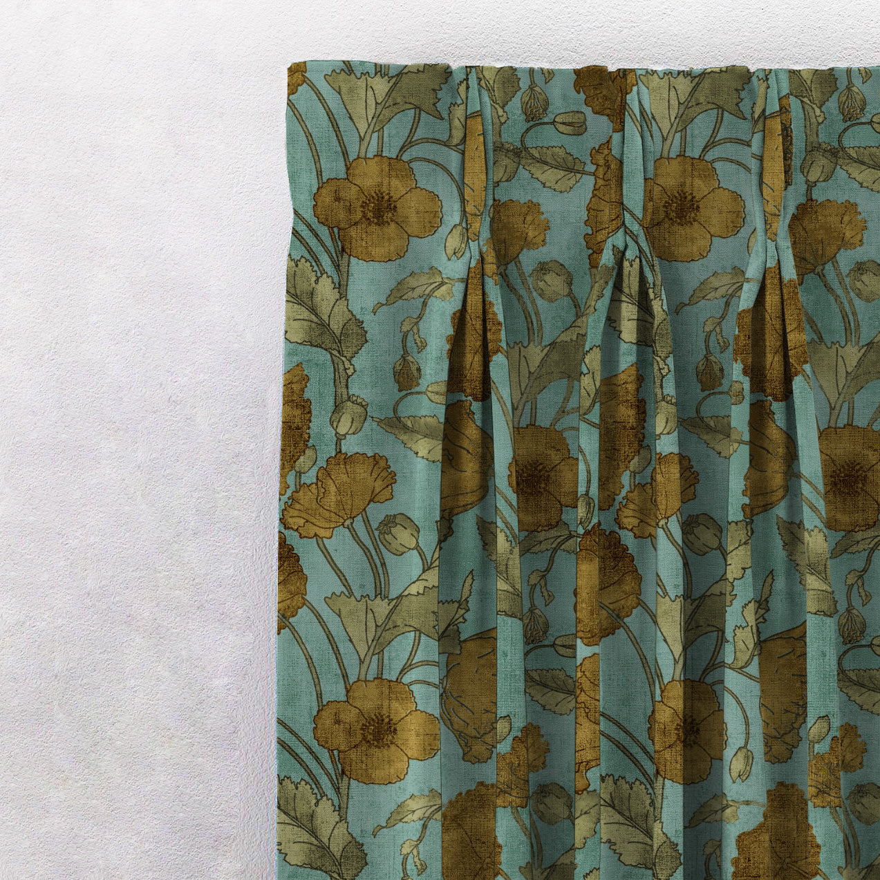 Garden Serenade Floral Sea Green Heavy Satin Blackout Curtains Set Of 2 - (DS495A)