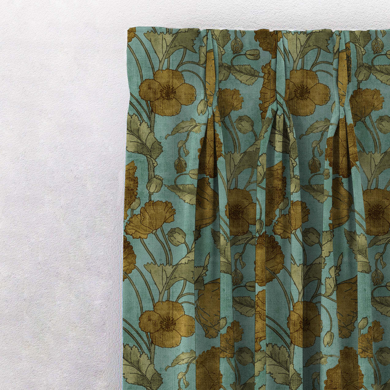 Garden Serenade Floral Sea Green Heavy Satin Blackout Curtains Set Of 2 - (DS495A)