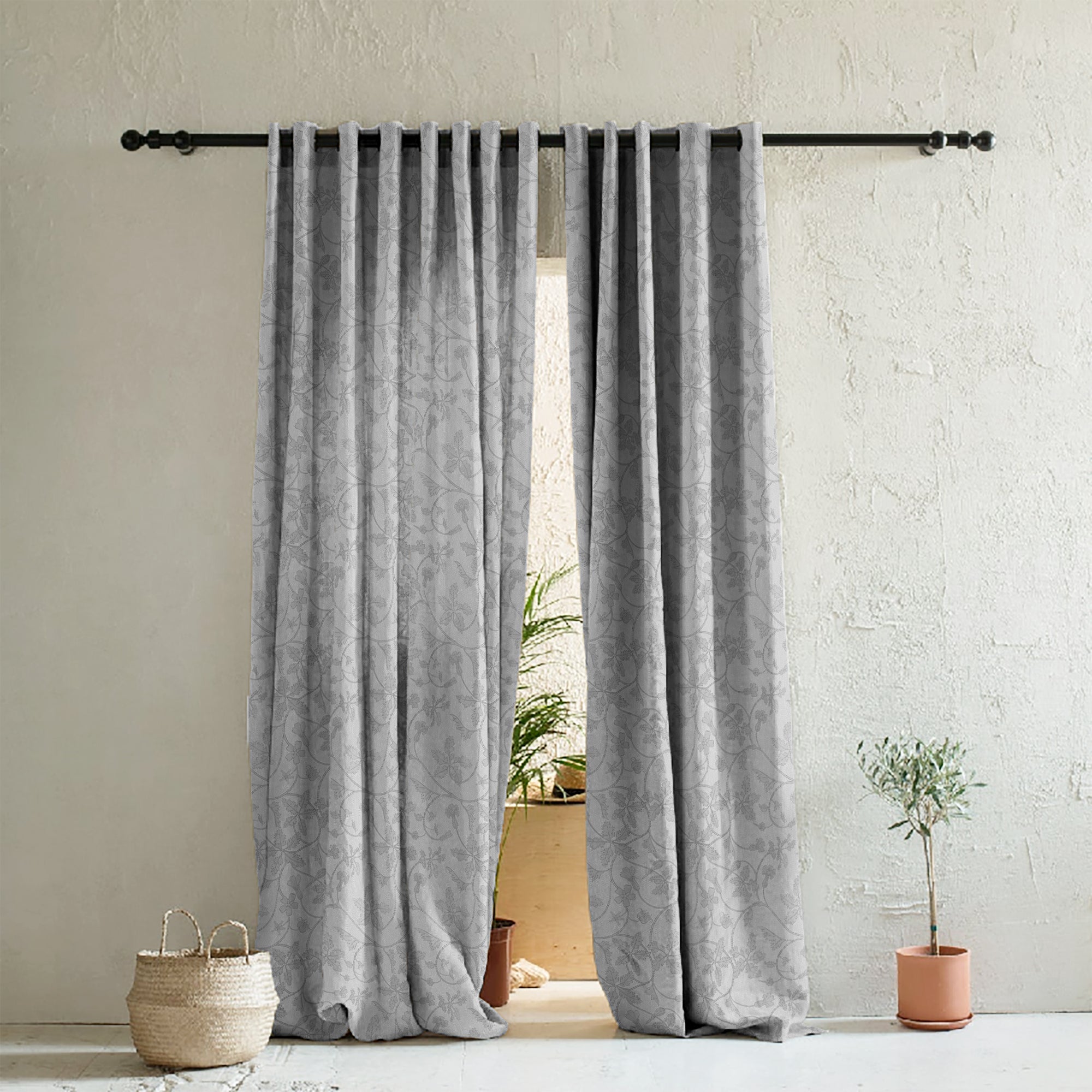 Elegant Floral Print Room Darkening Curtains- Set of 2 - DS496F