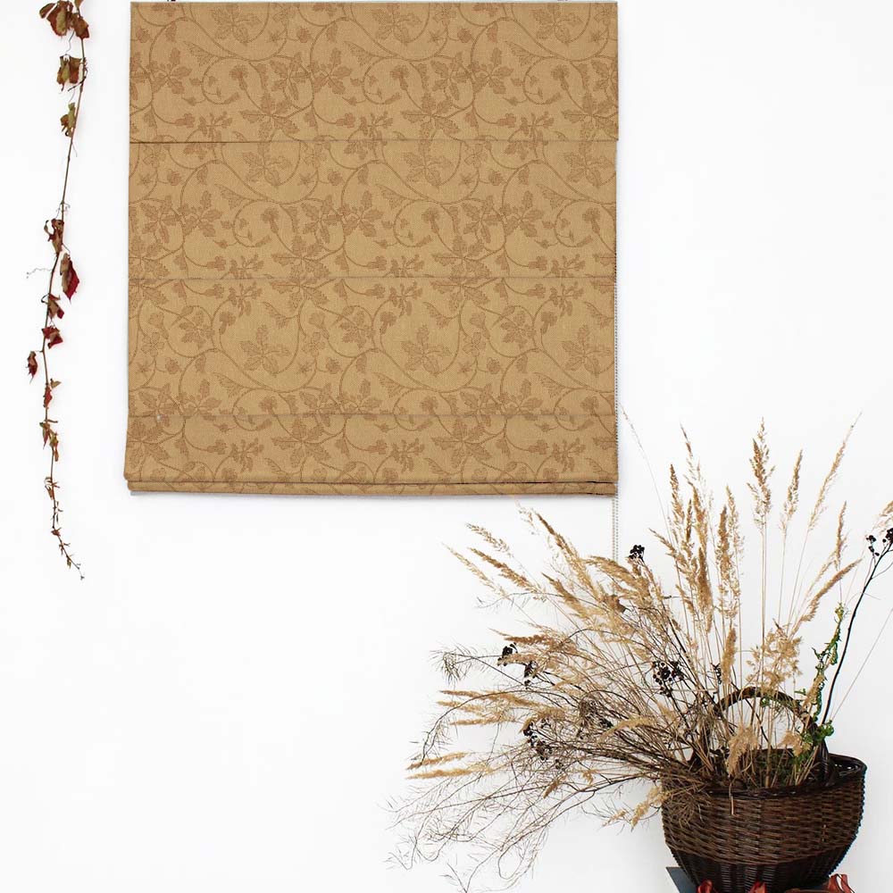 Nouveau Petal Floral Pecan yellow Satin Roman Blind (DS496A)