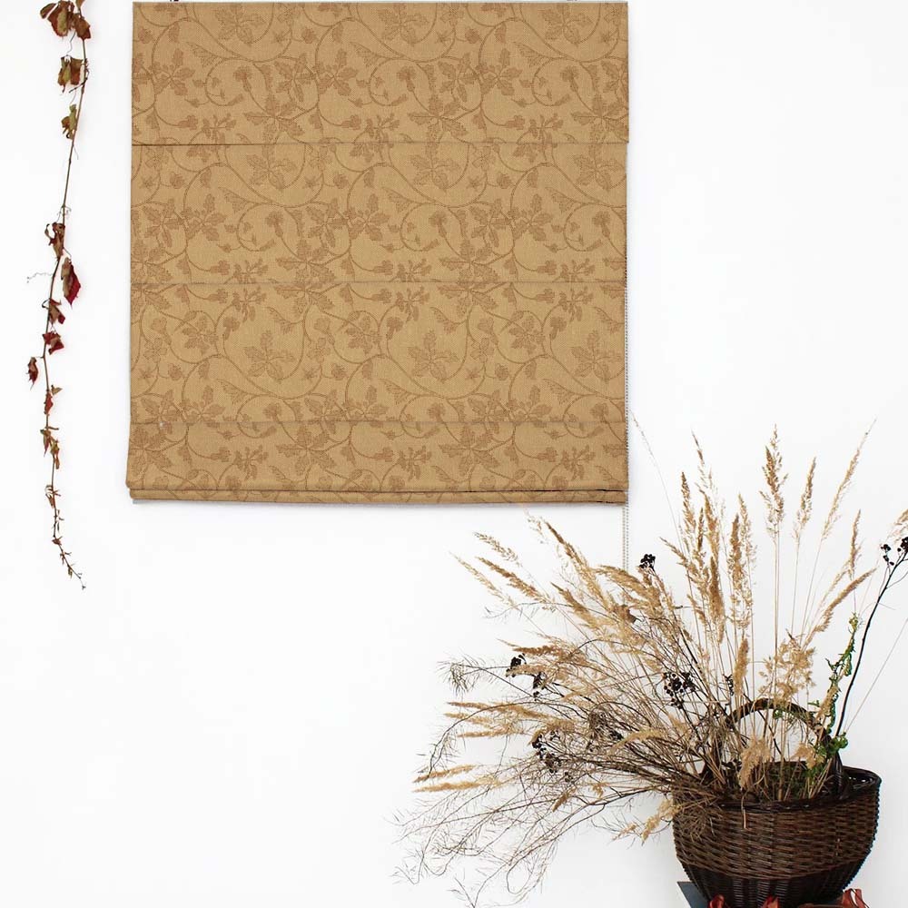 Nouveau Petal Floral Pecan yellow Satin Roman Blind (DS496A)