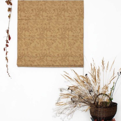 Nouveau Petal Floral Pecan yellow Satin Roman Blind (DS496A)