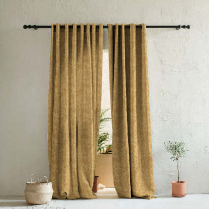 Nouveau Petal Floral Pecan yellow Heavy Satin Blackout curtains Set Of 2 - (DS496A)