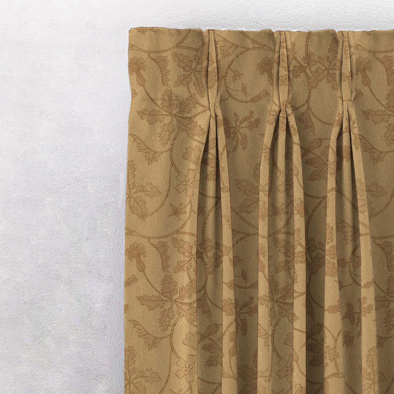Nouveau Petal Floral Pecan yellow Heavy Satin Blackout curtains Set Of 2 - (DS496A)