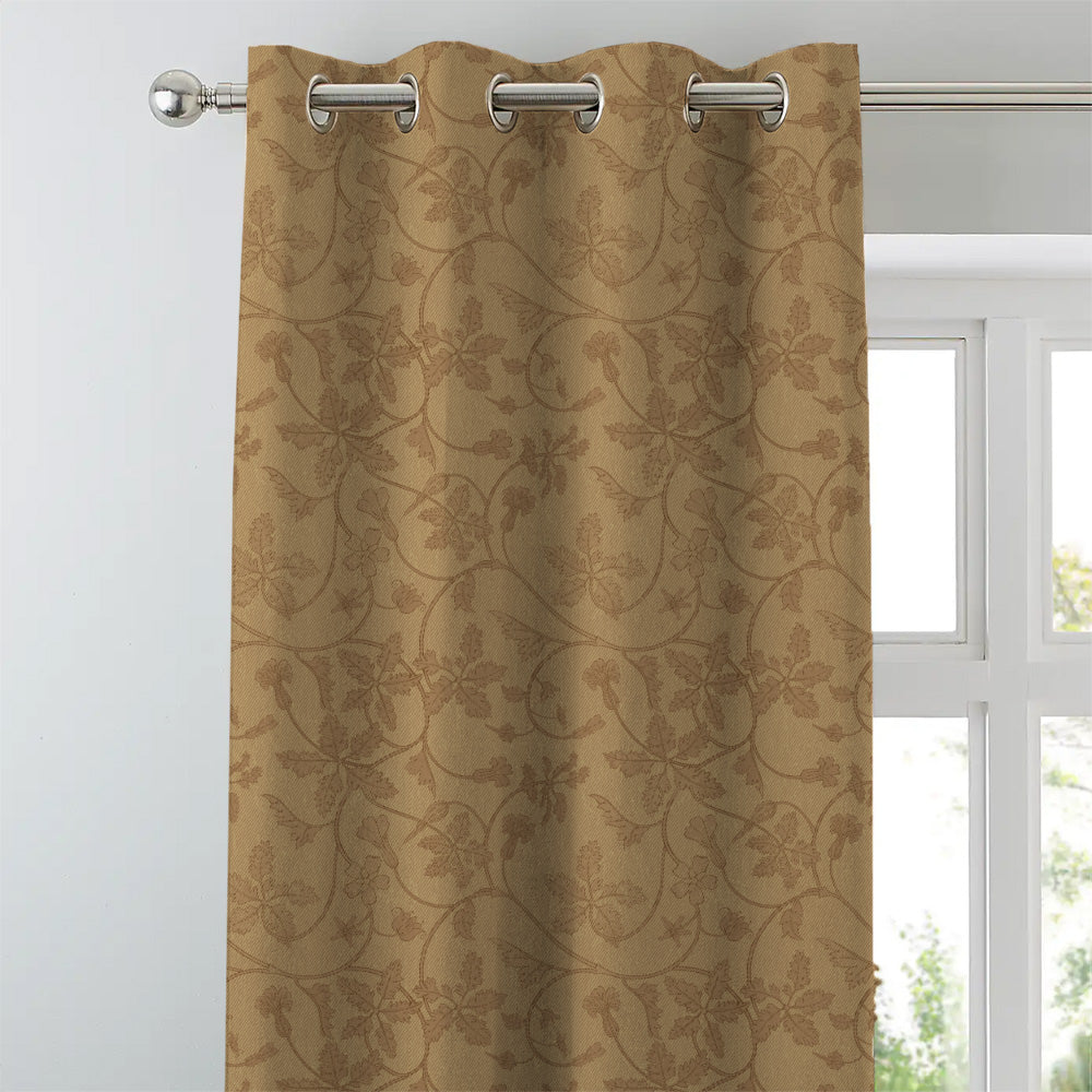 Nouveau Petal Floral Pecan yellow Heavy Satin Blackout curtains Set Of 2 - (DS496A)