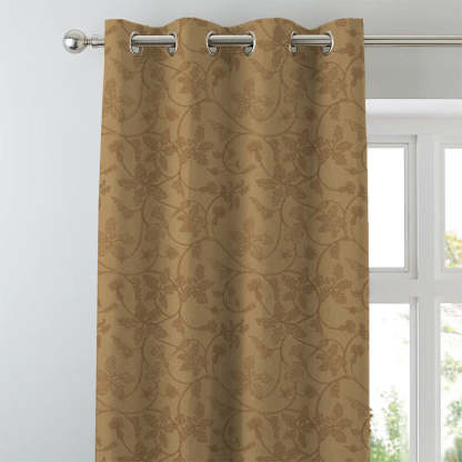 Nouveau Petal Floral Pecan yellow Heavy Satin Blackout curtains Set Of 2 - (DS496A)
