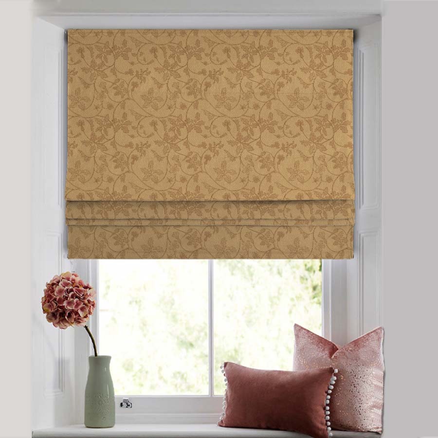 Nouveau Petal Floral Pecan yellow Satin Roman Blind (DS496A)