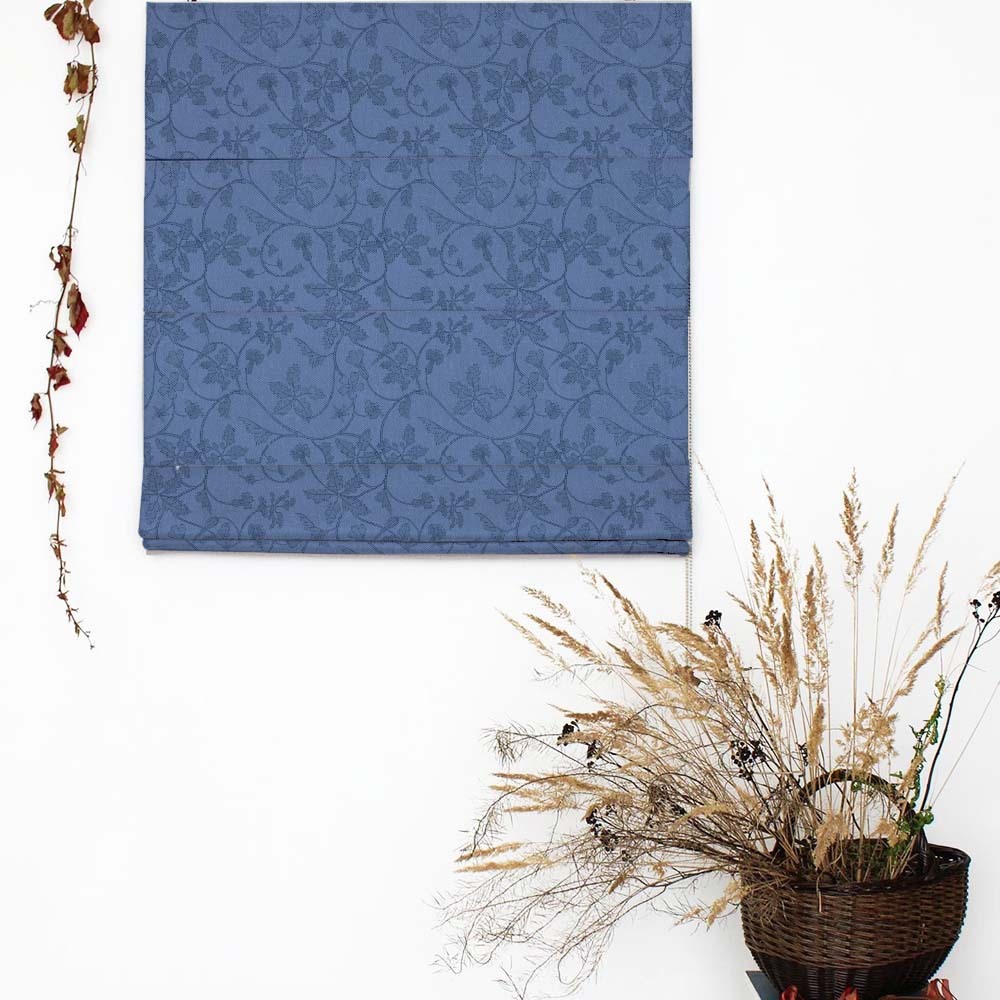 Nouveau Petal Floral Oxford Blue Satin Roman Blind (DS496C)