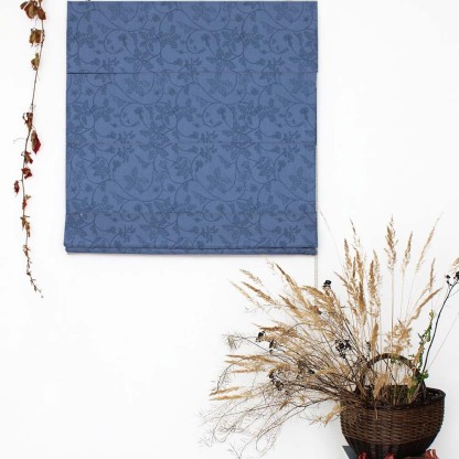 Nouveau Petal Floral Oxford Blue Satin Roman Blind (DS496C)
