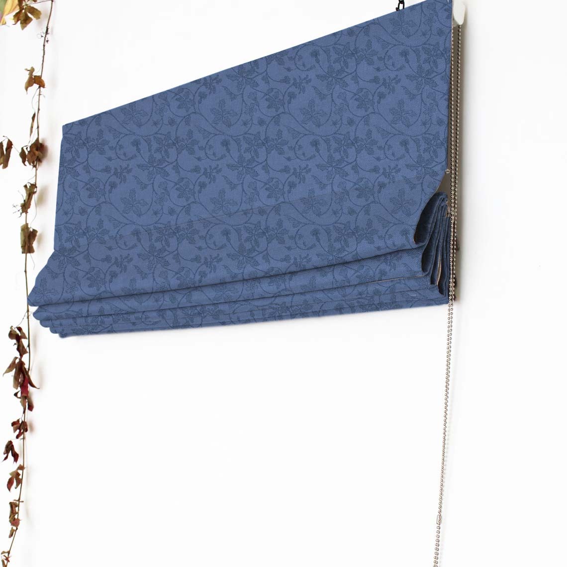 Nouveau Petal Floral Oxford Blue Satin Roman Blind (DS496C)