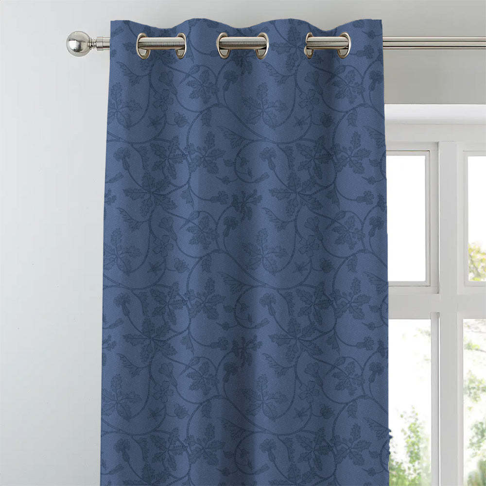Nouveau Petal Floral Oxford Blue Heavy Satin Room Darkening Curtains Set Of 2 - (DS496C)